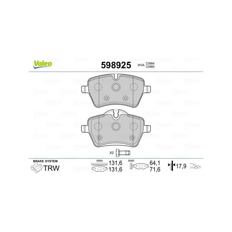 VALEO 598925 Plaquettes de frein Avant pour