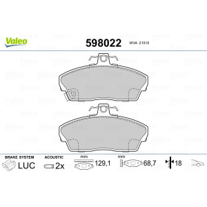 VALEO 598022 Brzdové platničky Predné pre