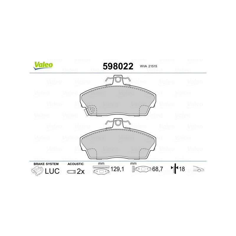 VALEO 598022 Klocki hamulcowe Przód dla