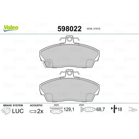 VALEO 598022 Pastiglie freno Anteriore per