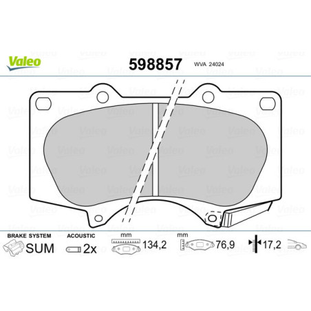 VALEO 598857 Klocki hamulcowe Przód dla