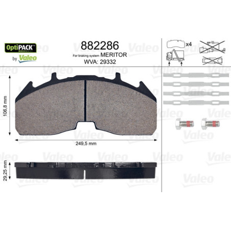 VALEO 882286 Brzdové platničky Predné pre