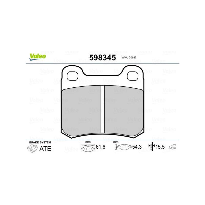 VALEO 598345 Klocki hamulcowe Tył dla