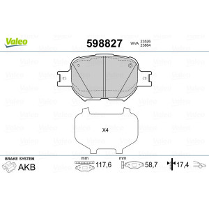 VALEO 598827 Pastillas de freno Delantero para