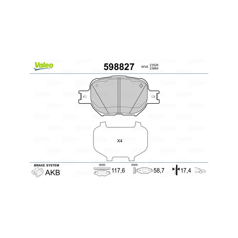 VALEO 598827 Pastiglie freno Anteriore per