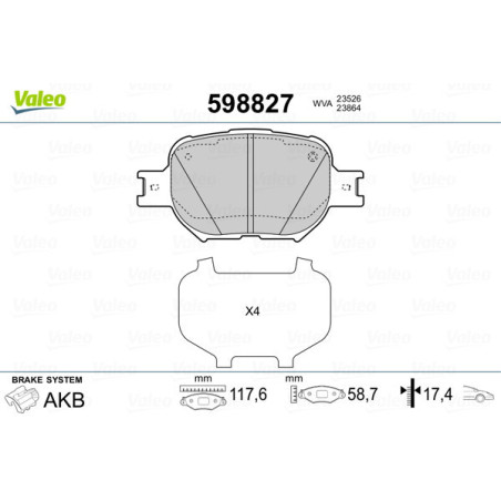 VALEO 598827 Brzdové destičky Přední pro