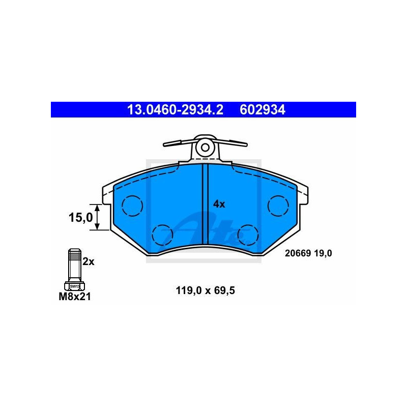 ATE 13.0460-2934.2 Klocki hamulcowe przód dla Audi 80 Coupe A4 90 100 Cabriolet Quattro 200