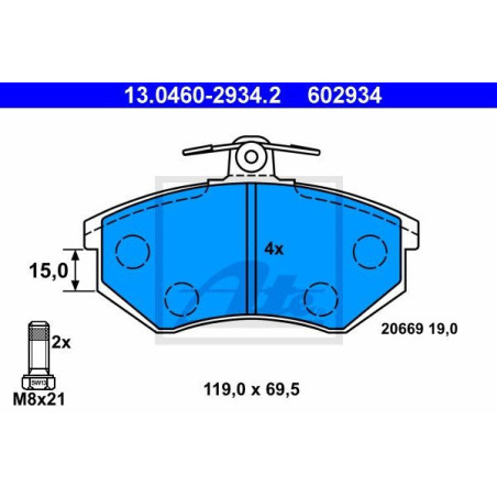 ATE 13.0460-2934.2 Plaquettes de frein avant pour Audi 80 Coupe A4 90 100 Cabriolet Quattro 200