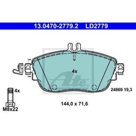 ATE 13.0470-2779.2 Brzdové platničky predné pre Mercedes CLA B A GLA