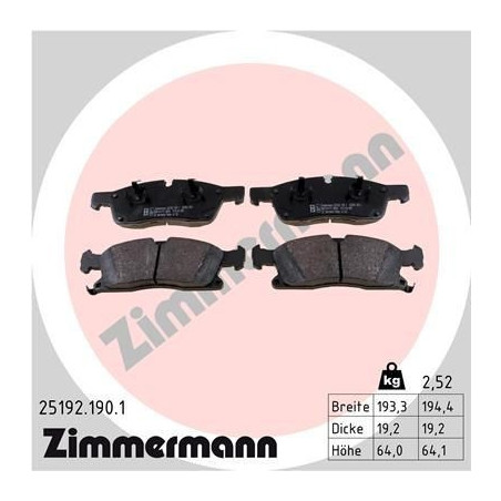 Pastillas de freno Delantero para JEEP Mercedes ZIMMERMANN 25192.190.1