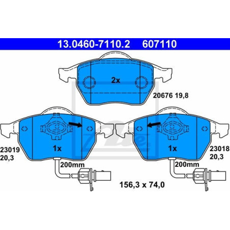 ATE 13.0460-7110.2 Brake Pads Set Front for A4 A6 Passat Exeo Superb