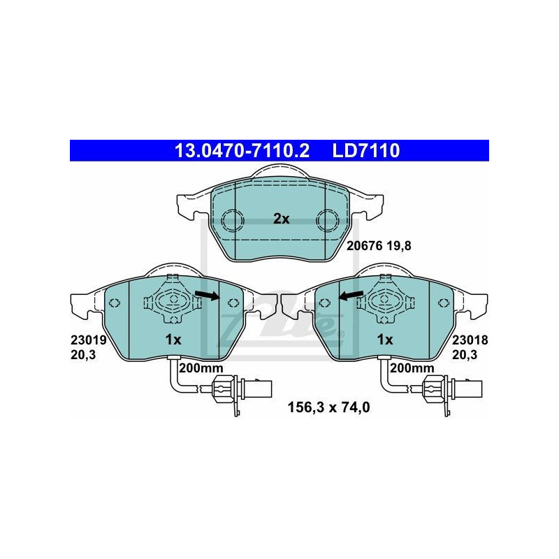 ATE 13.0470-7110.2 Brzdové platničky predné pre A4 A6 Passat Exeo Superb
