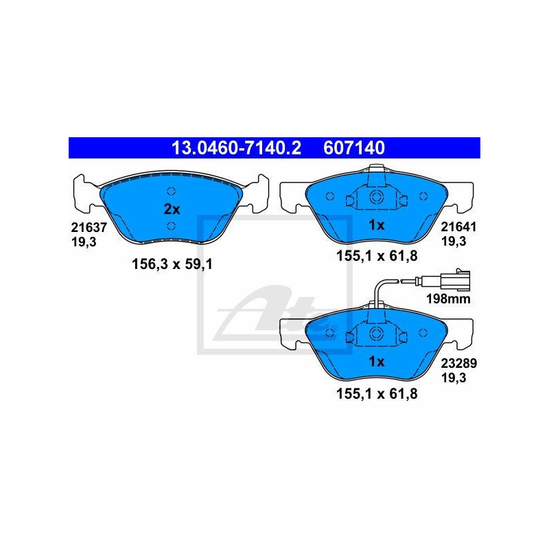 ATE 13.0460-7140.2 Pastiglie freno anteriore per 156 Lybra 147 Multipla Marea GT Punto Bravo