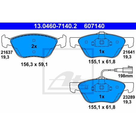 ATE 13.0460-7140.2 Pastillas de freno delantero para 156 Lybra 147 Multipla Marea GT Punto Bravo