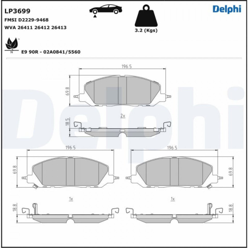 DELPHI LP3699 Brzdové platničky Predné pre