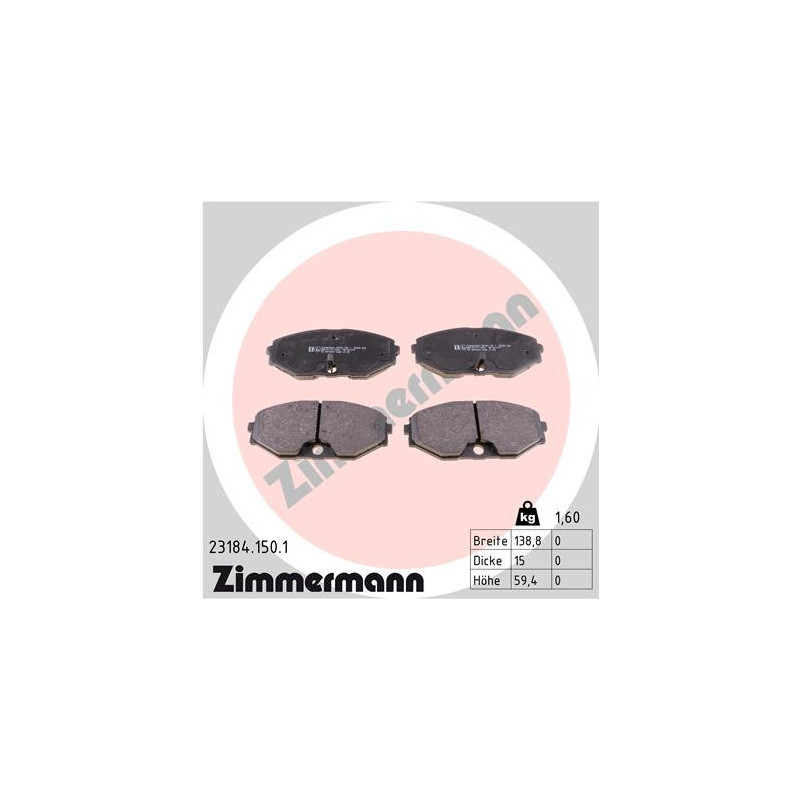 ZIMMERMANN 23184.150.1 Brzdové destičky Přední pro