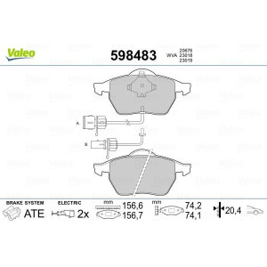 Pastiglie freno Anteriore per Audi Seat Skoda Volkswagen VALEO 598483