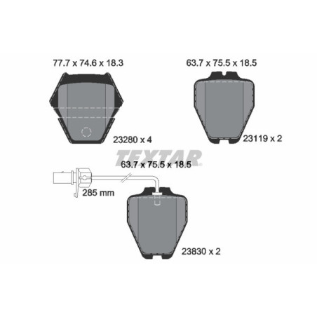 TEXTAR 2328001 Brzdové platničky predný pre Passat A6 Allroad Phaeton A4