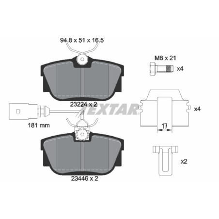 TEXTAR 2344605 Brake Pads Set Rear for Transporter Alhambra California Sharan Galaxy Kombi