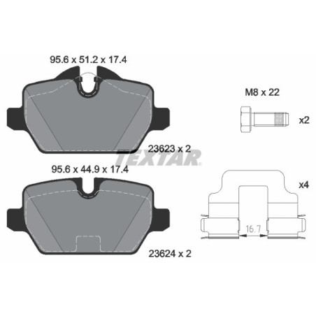 TEXTAR 2362303 Brzdové platničky zadný pre BMW 1 3