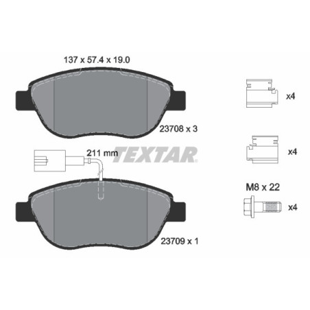 TEXTAR 2370802 Klocki hamulcowe przód dla Doblo Stilo Combo Multipla Idea Bravo Delta