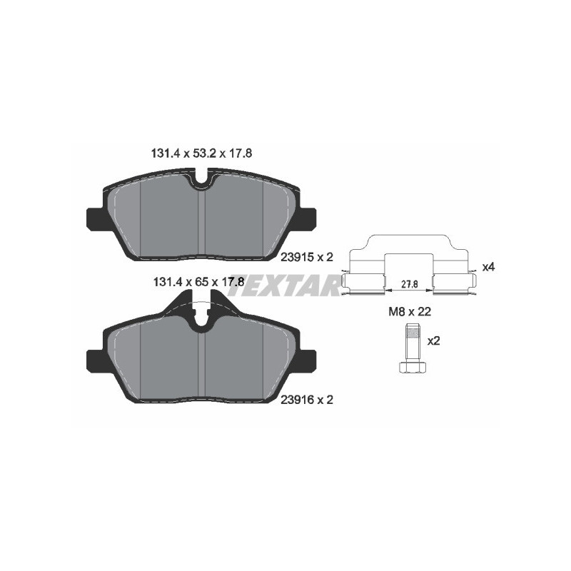 TEXTAR 2391503 Brake Pads Set Front for Hatchback 1 Clubman Convertible Coupe Roadster 2