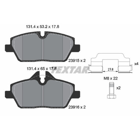 TEXTAR 2391503 Brake Pads Set Front for Hatchback 1 Clubman Convertible Coupe Roadster 2
