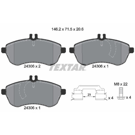 TEXTAR 2430602 Klocki hamulcowe przód dla Mercedes C