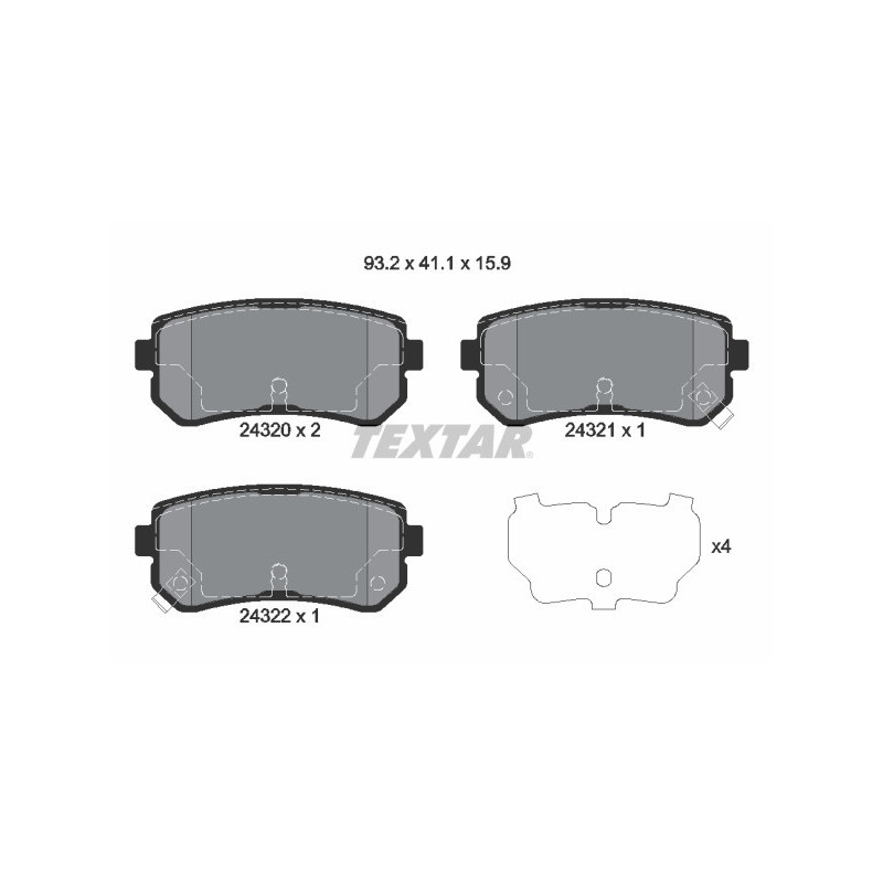 TEXTAR 2432001 Plaquettes de frein arrière pour Sportage Rio Accent Pride