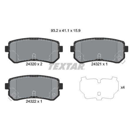 TEXTAR 2432001 Pastillas de freno trasero para Sportage Rio Accent Pride