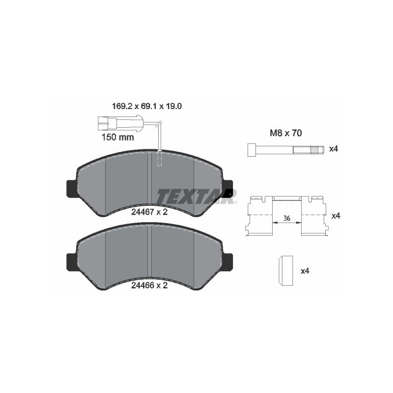 TEXTAR 2446701 Brzdové platničky predný pre Ducato Boxer JUMPER Movano