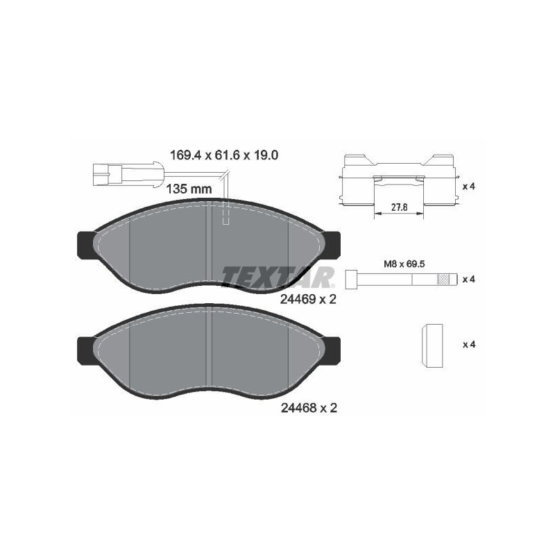 TEXTAR 2446901 Brzdové platničky predný pre Ducato Boxer JUMPER Movano