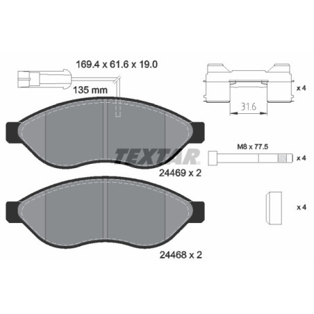 TEXTAR 2446902 Pastillas de freno delantero para Ducato Boxer JUMPER Movano