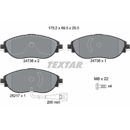 TEXTAR 2473801 Bremsbeläge Vorne für Passat Alhambra Sharan CC T-Roc Golf A3 Superb