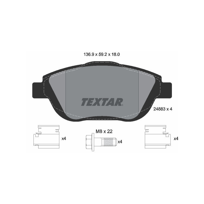 TEXTAR 2488301 Brzdové platničky predný pre C3 DS3 DS 2008 C4 Corsa 208 Mokka