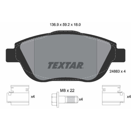 TEXTAR 2488301 Klocki hamulcowe przód dla C3 DS3 DS 2008 C4 Corsa 208 Mokka