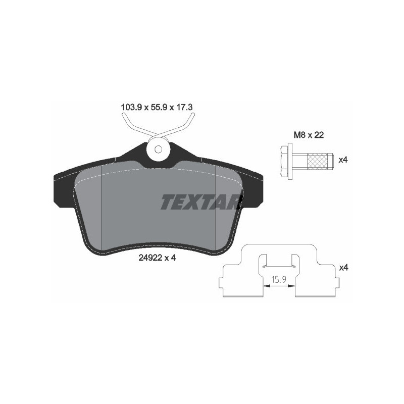 TEXTAR 2492201 Plaquettes de frein arrière pour 508 C4 DS 3008 DS4 5008 DS5 RCZ 308