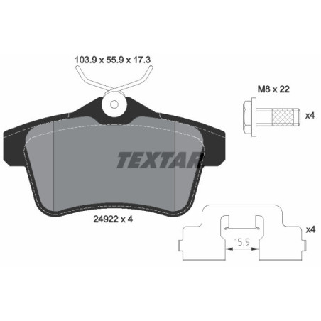 TEXTAR 2492201 Bremsbeläge Hinten für 508 C4 DS 3008 DS4 5008 DS5 RCZ 308