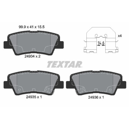 TEXTAR 2493401 Brzdové destičky zadní pro Korando Tucson Sonata Elantra Soul Opirus Actyon
