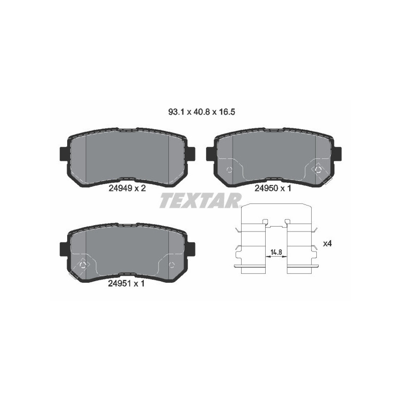 TEXTAR 2494901 Brzdové destičky zadní pro Hyundai i20 ix20