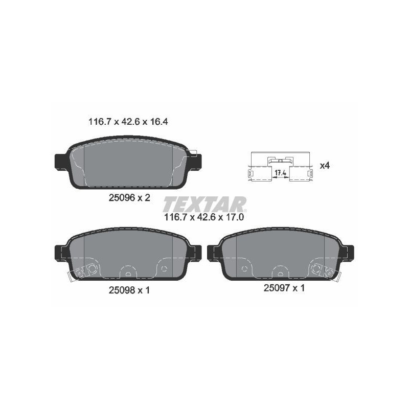TEXTAR 2509602 Pastillas de freno trasero para Astra Cruze Zafira Mokka Cascada Trax