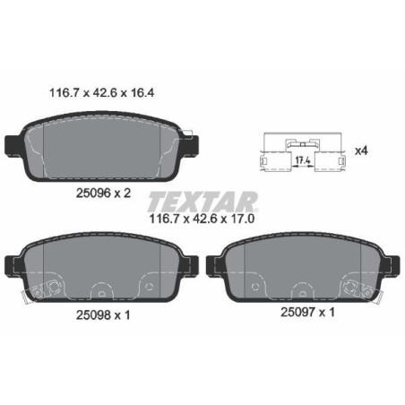 TEXTAR 2509602 Klocki hamulcowe Tył dla