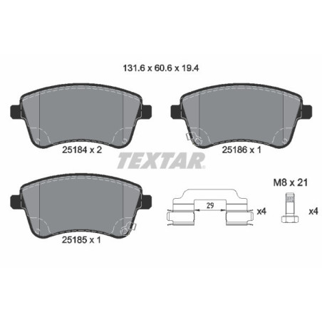 TEXTAR 2518401 Brzdové platničky predný pre Kia Venga