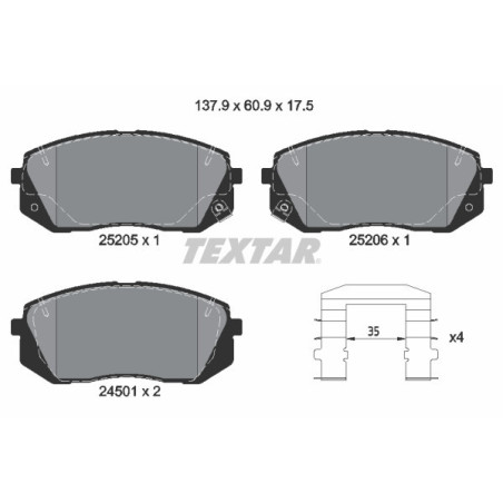 TEXTAR 2520501 Pastiglie freno anteriore per Sportage Tucson ix35 i40 Sonata Soul Cadenza