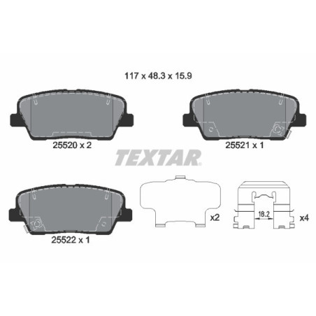 TEXTAR 2552001 Brake Pads Set Rear for Sorento Mohave Genesis Stinger Musso Equus G10 Entourage
