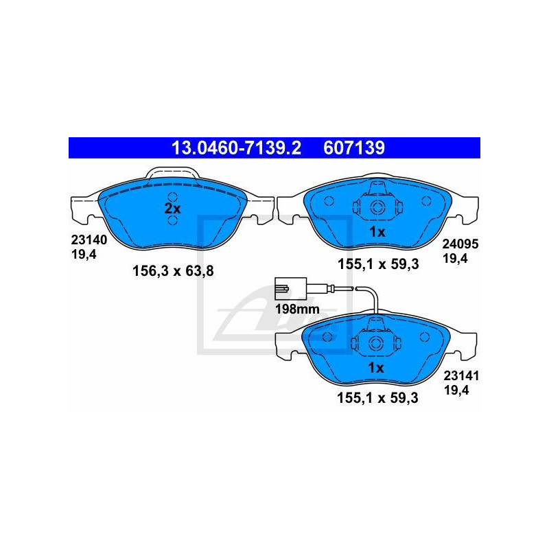 ATE 13.0460-7139.2 Pastillas de freno delantero para 156 Lybra 147