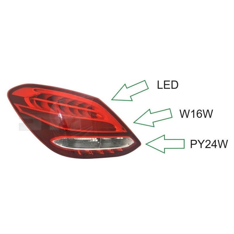 Rear Light Left for Mercedes C-Class W205 Saloon / Sedan (2014-2018) - TYC 11-6756-16-2