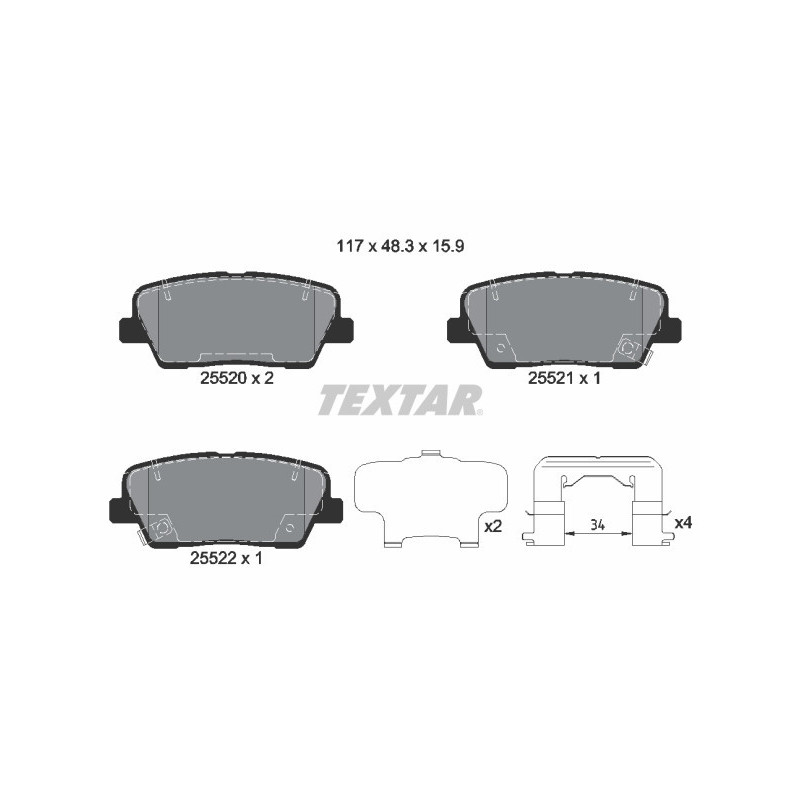 TEXTAR 2552003 Brake Pads Set Rear for Genesis Stinger Equus G70