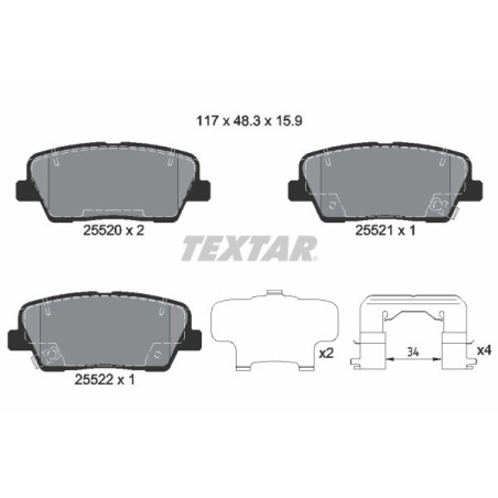 TEXTAR 2552003 Klocki hamulcowe Tył dla