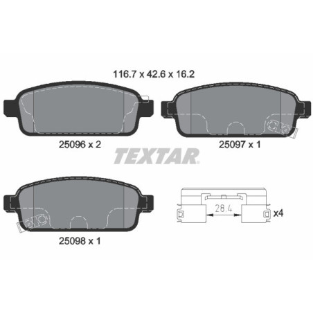 TEXTAR 2509606 Pastillas de freno trasero para Zafira Astra